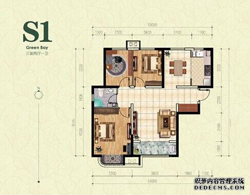 天洋翠提湾三室两厅户型