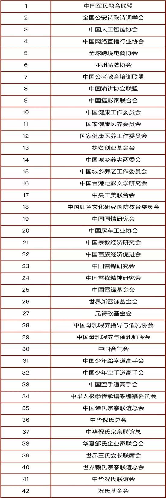 第一批涉嫌非法社会组织名单